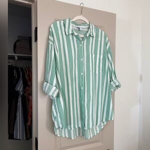 Old Navy Green Striped Boyfriend Shirt